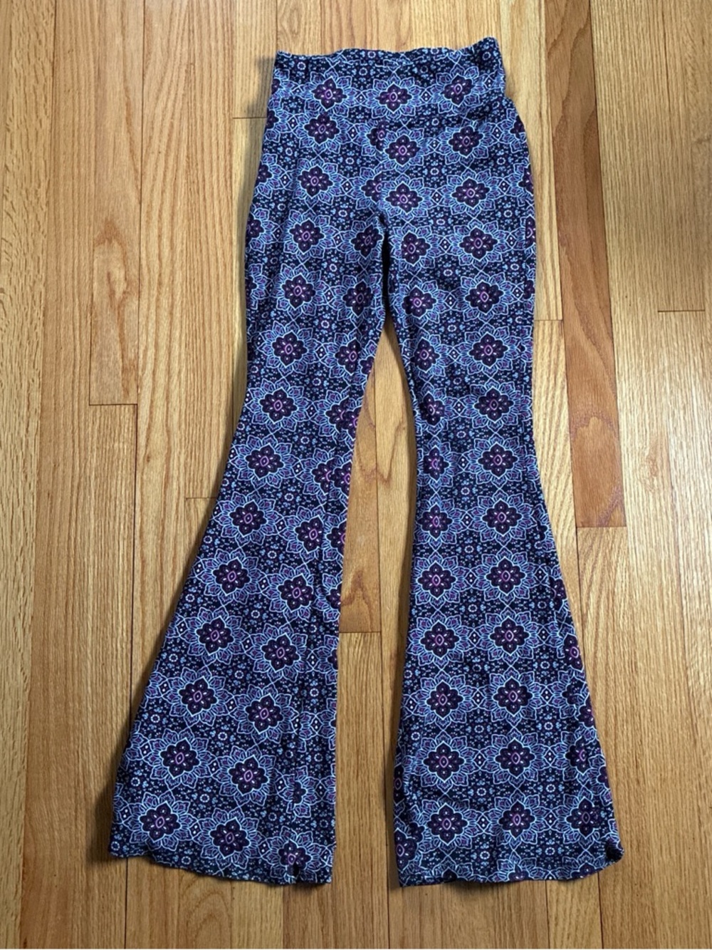 Black and Purple Floral Medallion Flare Pants